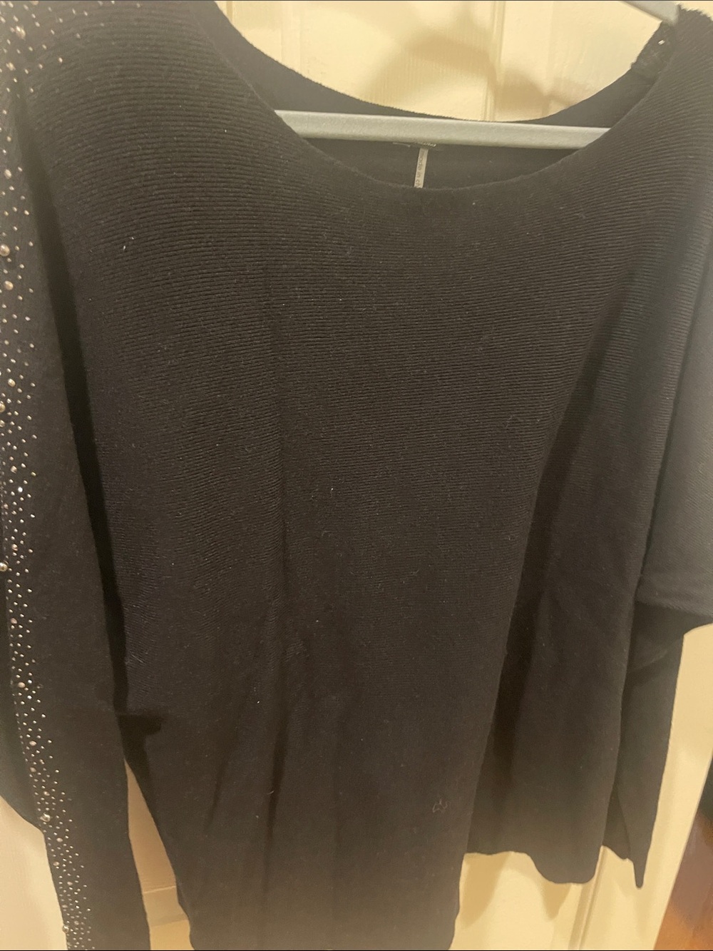 Milano Black Long Sleeve Knit Top with Studded Sleeve Detail